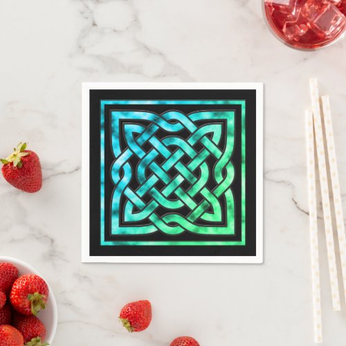 Celtic Knot _ Square Blue Green Paper Napkins