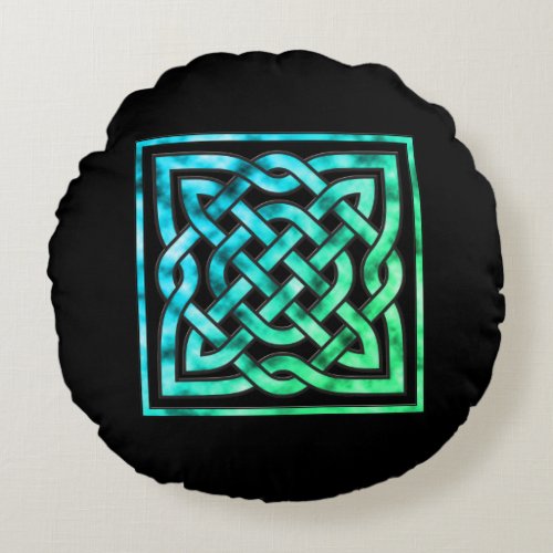 Celtic Knot _ Square Blue Green Round Pillow