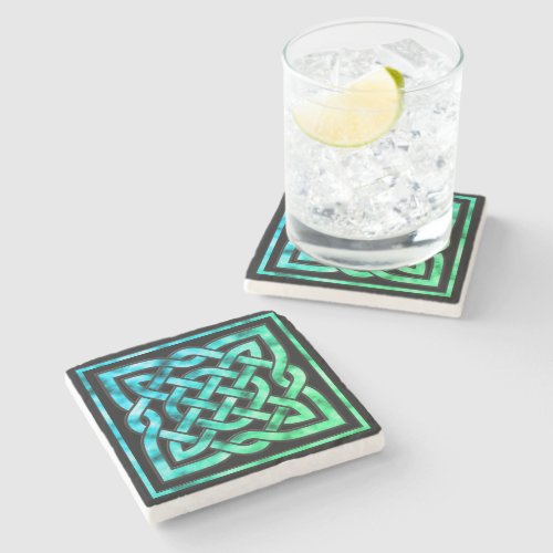 Celtic Knot _ Square Blue Green Stone Coaster