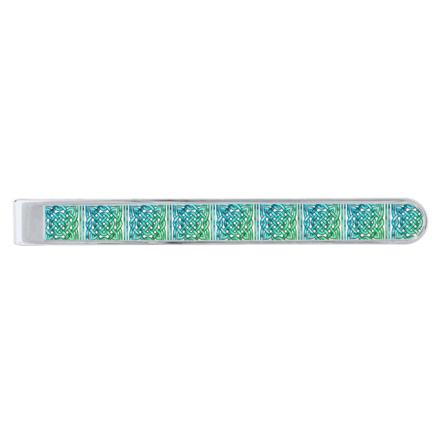 Celtic Knot - Square Blue Green Tie Bar (Front)
