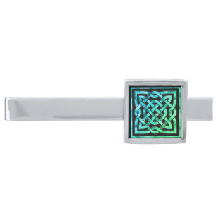 Celtic Knot - Square Blue Green Tie Bar
