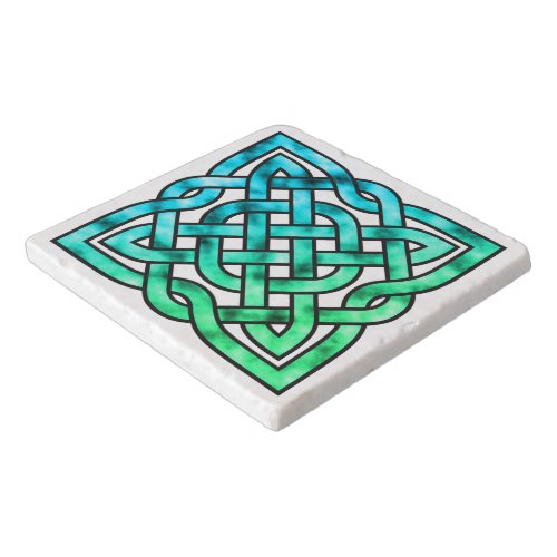 Celtic Knot _ Square Blue Green White Stone Trivet