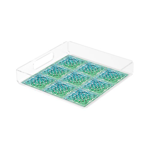 Celtic Knot _ Square Tile Blue Green Acrylic Tray