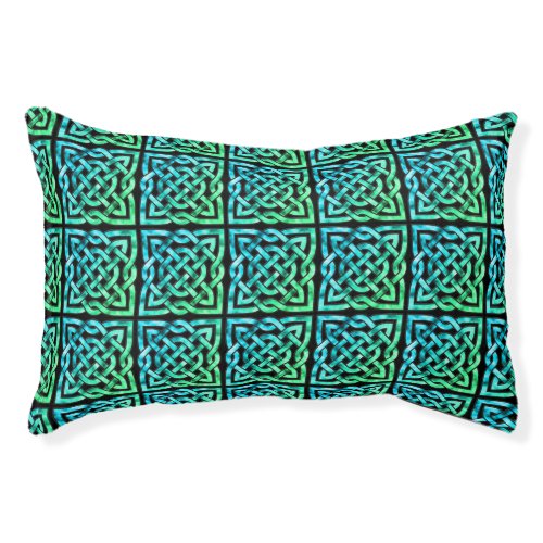 Celtic Knot _ Square Tile Blue Green Pet Bed