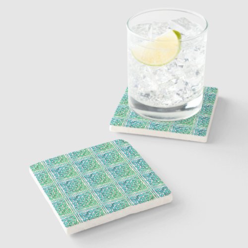 Celtic Knot _ Square Tile Blue Green Stone Coaster