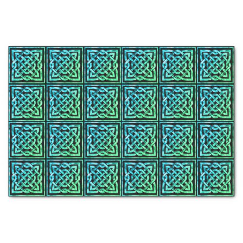 Celtic Knot _ Square Tile Blue Green Tissue Paper