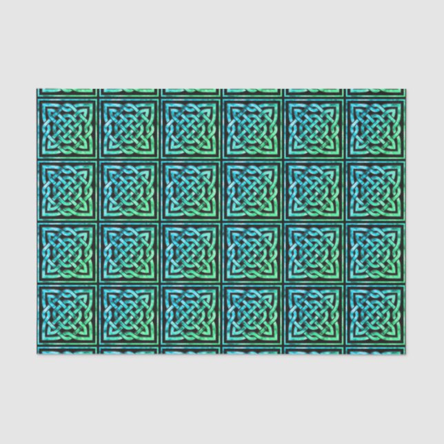 Celtic Knot - Square Tile Blue Green Tissue Paper (Front)