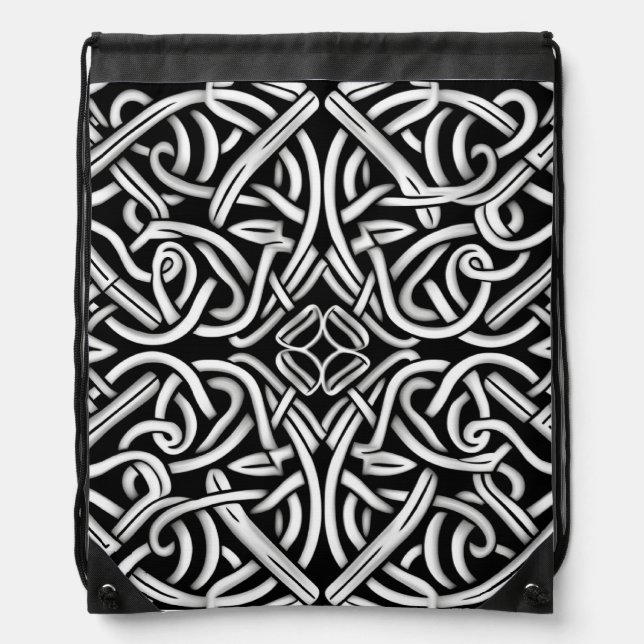 Celtic knot, symbols pattern monochrome design drawstring bag (Front)