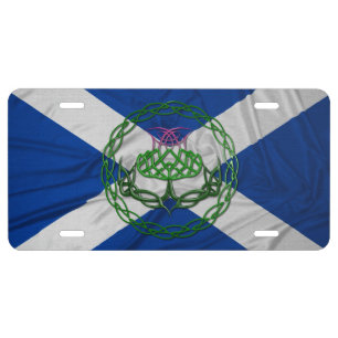 Celtic Knot Thistle And Flag License Plate