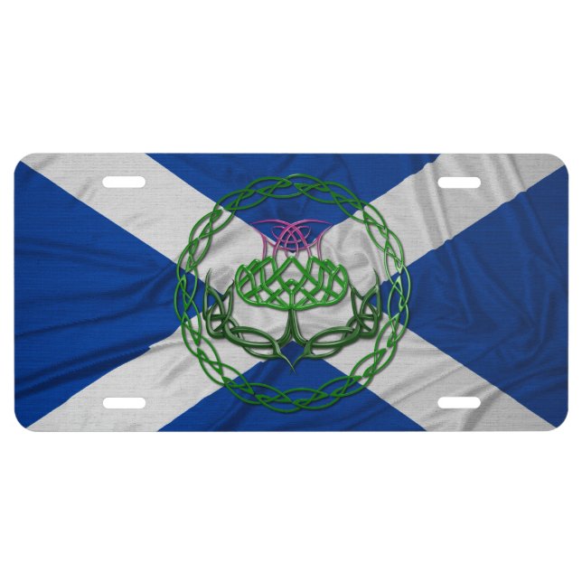 Celtic Knot Thistle And Flag License Plate (Front)