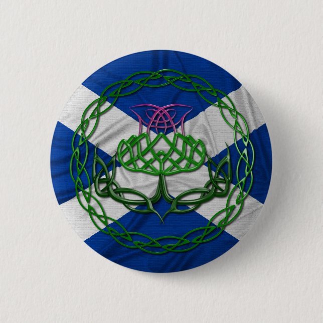 Celtic Knot Thistle And Flag Pinback Button (Front)