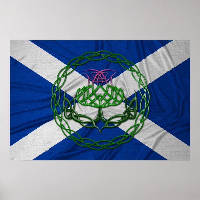 Celtic Knot Thistle And Flag Poster (Front)