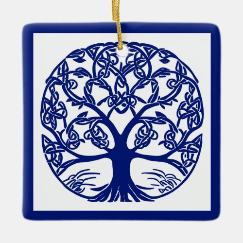 Celtic Knot Tree of Life Blue on White Ceramic Ornament