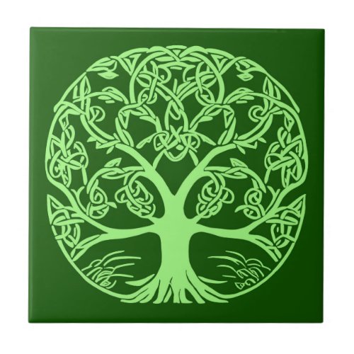 Celtic Knot Tree of Life Emerald Green  Ceramic Tile