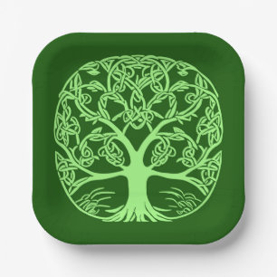 Celtic Knot Tree of Life Emerald Green Paper Plates