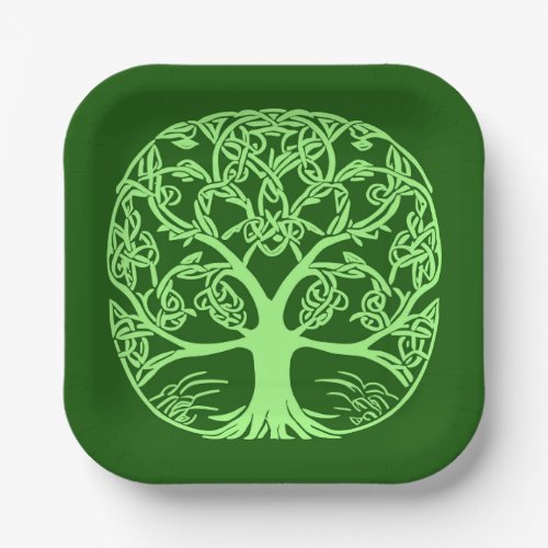 Celtic Knot Tree of Life Emerald Green  Paper Plates