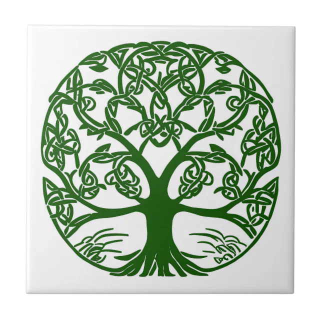 Celtic Knot Tree of Life Green on White Ceramic Tile | Zazzle
