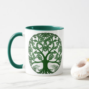 Celtic Knot Tree of Life Green on White Mug