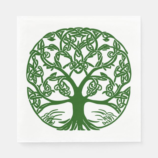 Celtic Knot Tree of Life Green on White Napkins (Front)