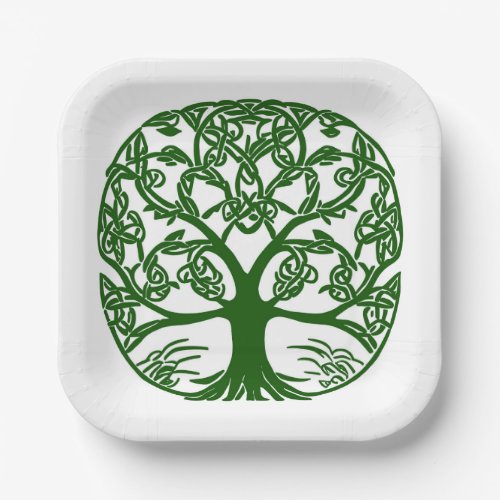 Celtic Knot Tree of Life Green on White Paper Plates