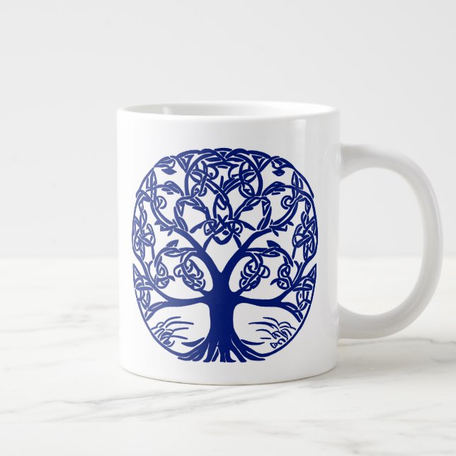 Celtic Knot Tree of Life in Indigo Blue  Giant Coffee Mug (Right)