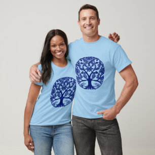 Celtic Knot Tree of Life in Indigo Blue T-Shirt
