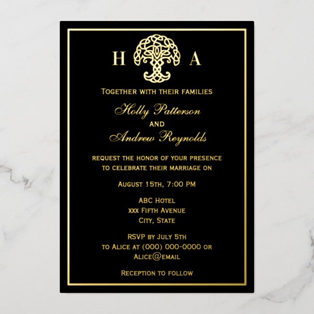 Celtic Knot Tree of Life Wedding Foil Invitation (Front)