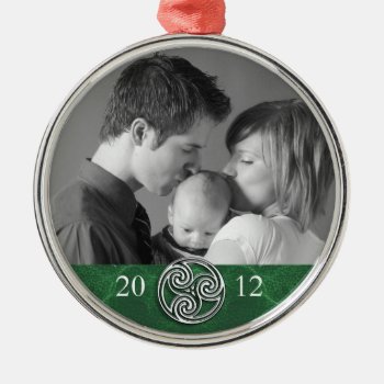 Celtic Knot Triskelion Green Christmas Photo Ornam Metal Ornament by oddlotpaperie at Zazzle