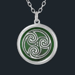 Celtic Knot Triskelion Irish Green Necklace<br><div class="desc">Celtic Knot Triskelion Irish Green Necklace. A beautiful Celtic or Irish themed necklace featuring a green background and celtic knot triskelion in the center. A great piece of irish jewelry for any woman or man. Makes a great bridesmaid gift for your Irish Gaelic Wedding or just as a gift in...</div>
