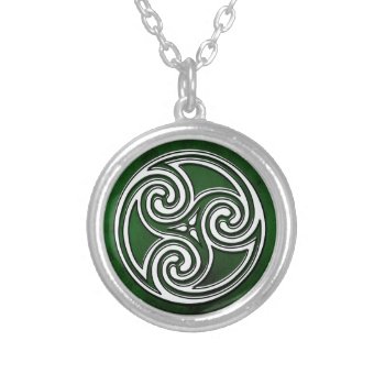 Celtic Knot Triskelion Irish Green Necklace by oddlotpaperie at Zazzle