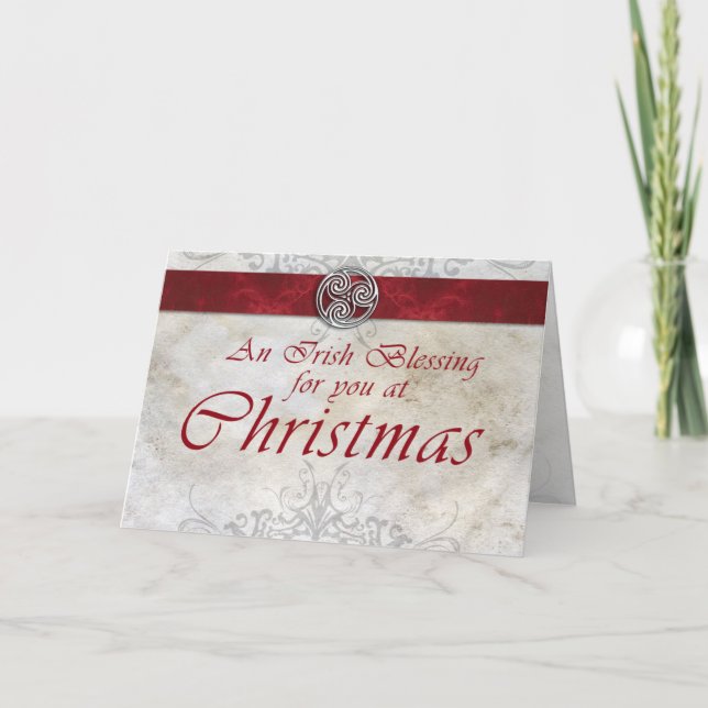 Celtic Knot Triskelion Red & Green Christmas Card (Front)