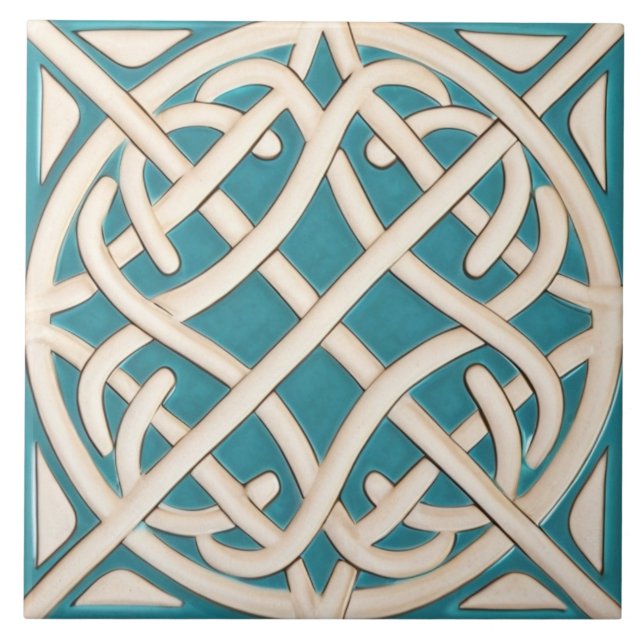 Celtic Knot Turquoise and White Irish Ceramic Tile (Front)