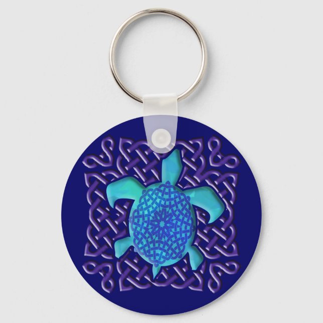 Celtic Knot Turtle (Blue) Keychain (Front)