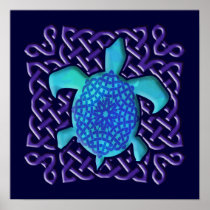 Celtic Knot Turtle (Blue) Poster