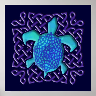 Celtic Knot Turtle (Blue) Poster