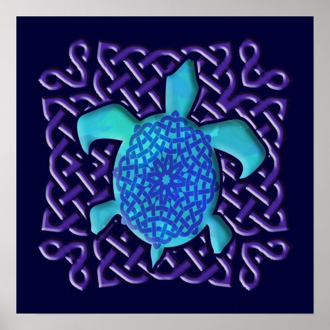 Celtic Knot Turtle (Blue) Poster (Front)