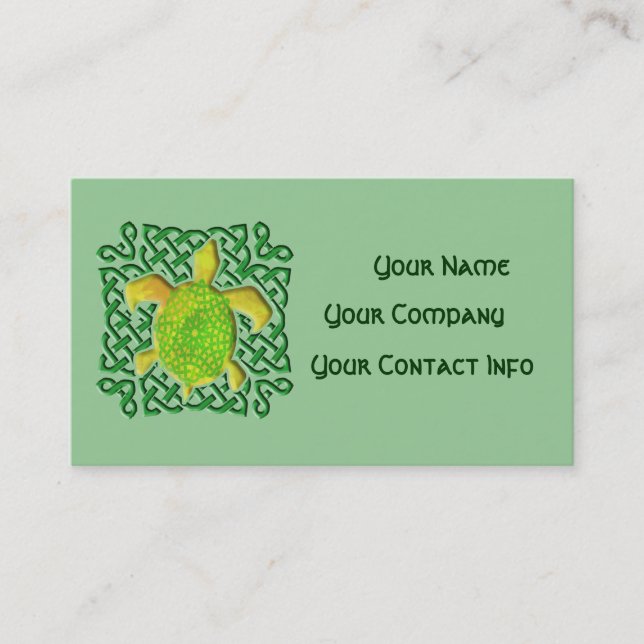 Celtic Knot Turtle (Green) Business Card Template (Front)