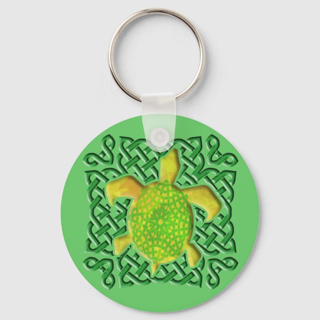 Celtic Knot Turtle (Green) Keychain (Front)