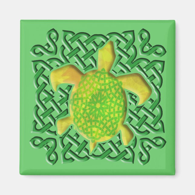 Celtic Knot Turtle (Green) Magnets (Front)