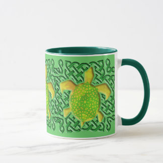Celtic Knot Turtle (Green) Mugs
