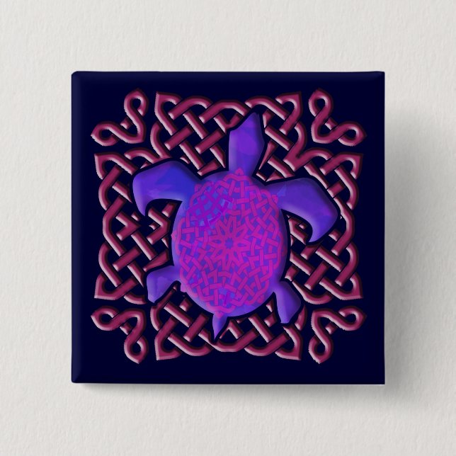 Celtic Knot Turtle (Purple) Button (Front)