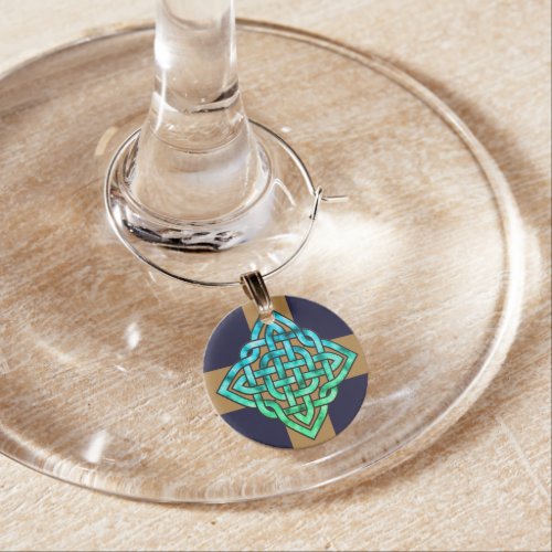 Celtic Knot Wine Charm _ Blue Green  Brown Cross