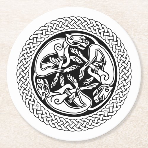 Celtic Knot with Hounds Round Paper Coaster