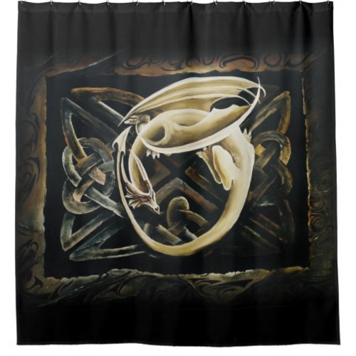 Celtic Knot Work Cream Dragon Shower Curtain