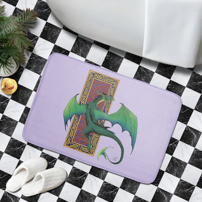 Celtic Knot Work Green Dragon Purple Bath Mat (Creator Uploaded)