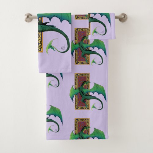 Celtic Knot Work Green Dragon Purple Bath Towel Set