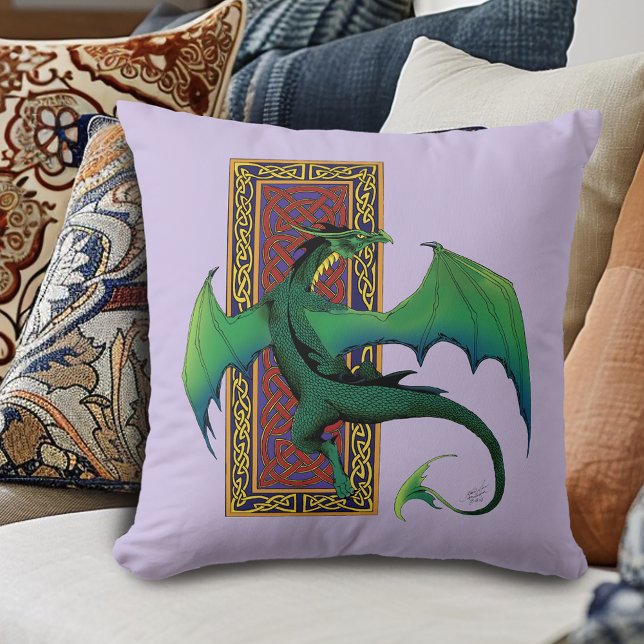 Celtic knot Work Green Dragon Purple Throw Pillow (Creator Uploaded)