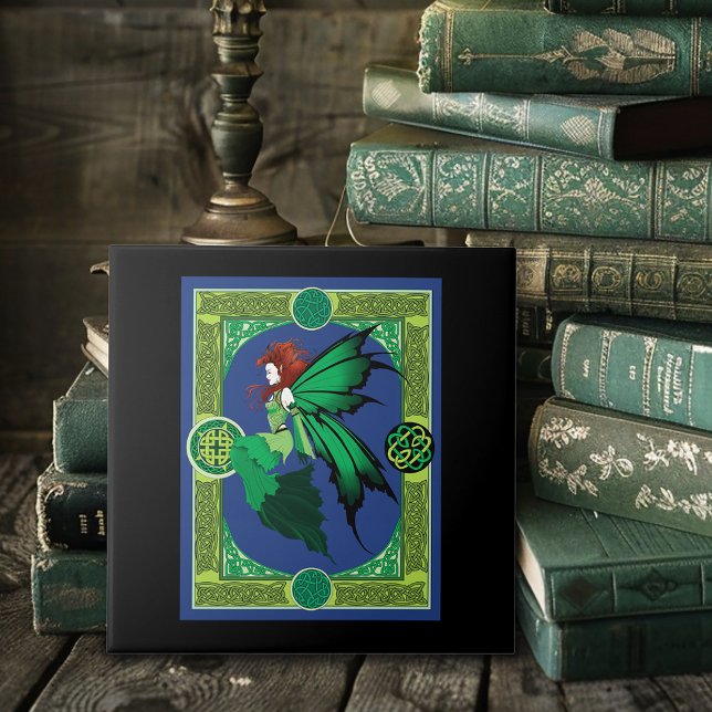 Celtic Knot Work Green Fairy Ceramic Tile (Creator Uploaded)