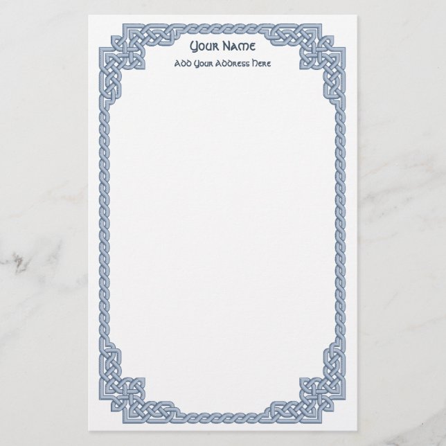 Celtic Knots Border Blue Stationery (Front)
