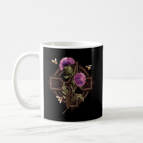 Celtic Knots Cross Scottish Thistle And Bees Coffee Mug